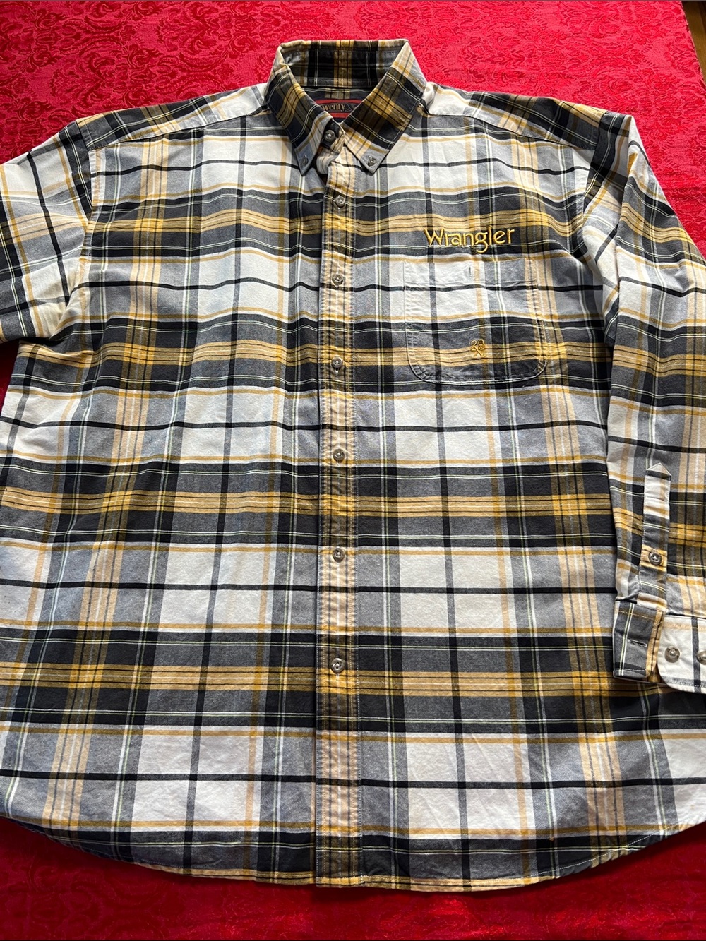 Wrangler Twenty X Men’s XL Yellow Black White Plaid Button-Down Western Shirt